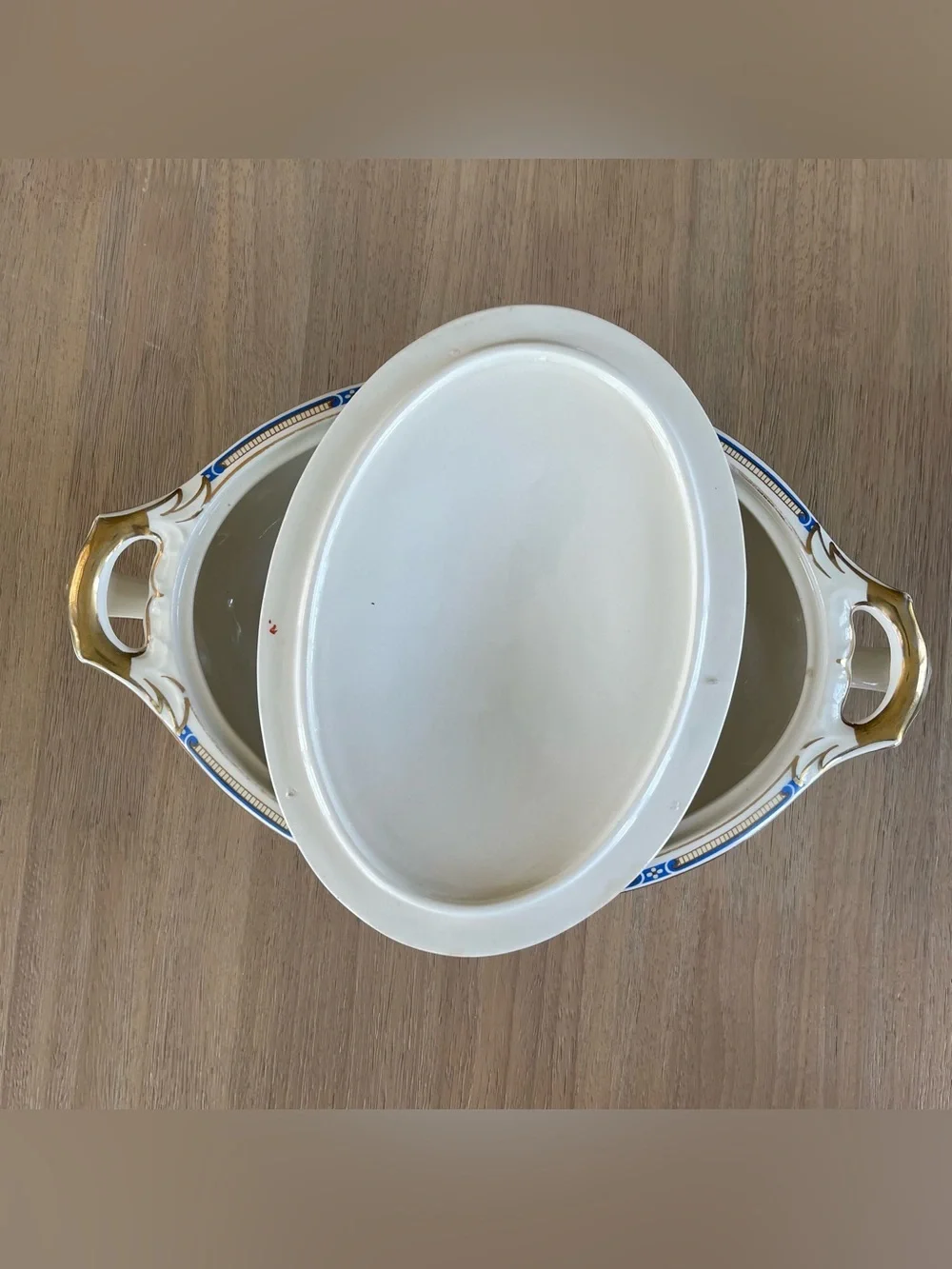 J&G Meakin Serving Dish w/ Lid Tureen Vegetable Bowl Belmont Cream Blue Gold VTG